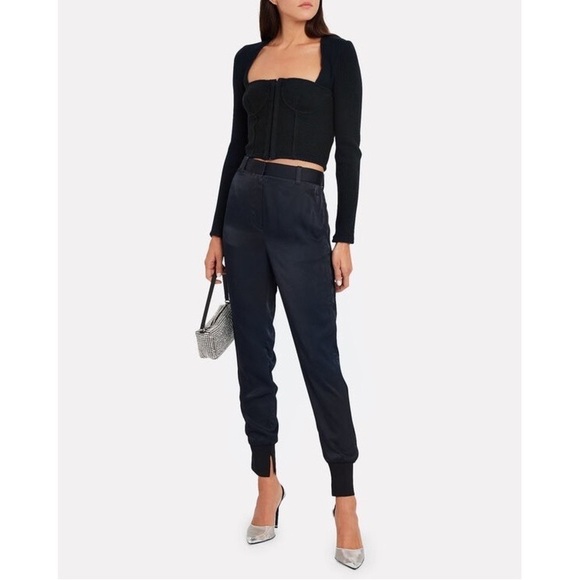 3.1 Phillip Lim High Rise Satin Jogger Pant Navy Blue Side Panel Tailored Size 2 - Picture 16 of 16